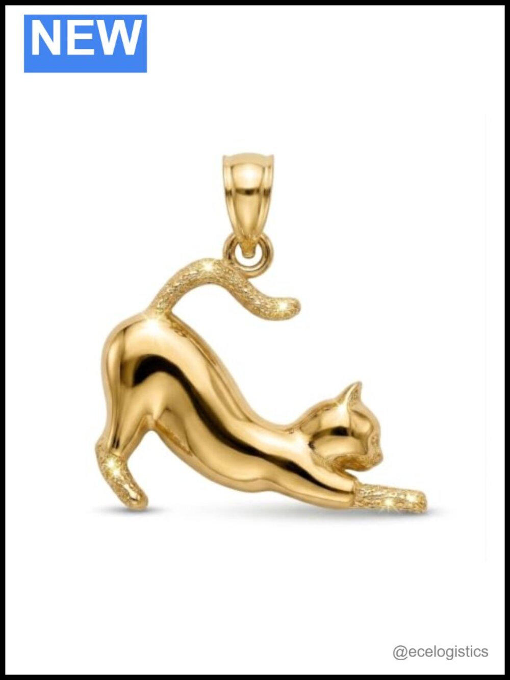 10K Solid Gold Cat Heart Charm Pendant Necklace